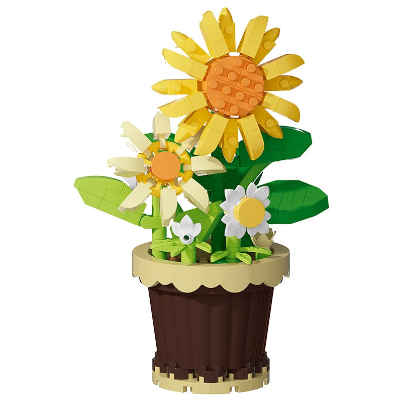Building block flower simulation bouquet small particle assembly puzzle toy children's handmade DIY potted tabletop ornament