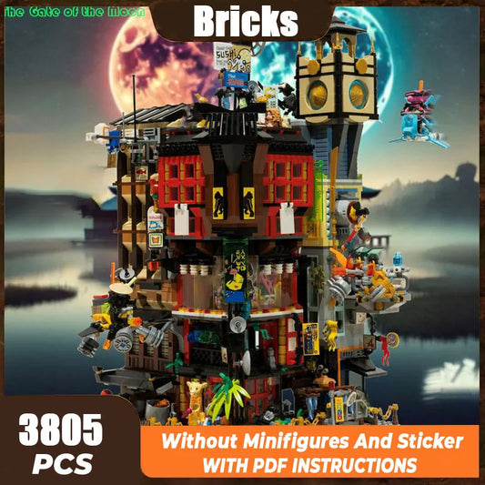 Moc Building Blocks City Retro Fantasy Architecture Model Moon Gate Tower Technology Module Building Blocks Toy DIY Set Assembly