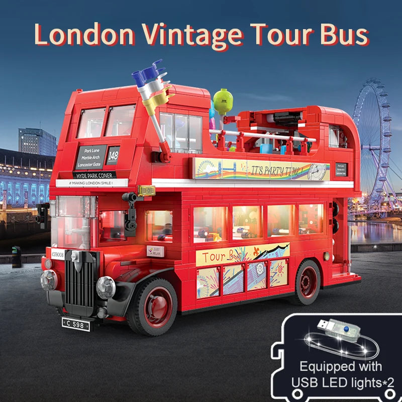 1770 Pcs Cada London Double Deck Bus Building Blocks Red Balloon Light Party City School Technical Car Bricks Toys for Kids Gift - CADA BRICKS®