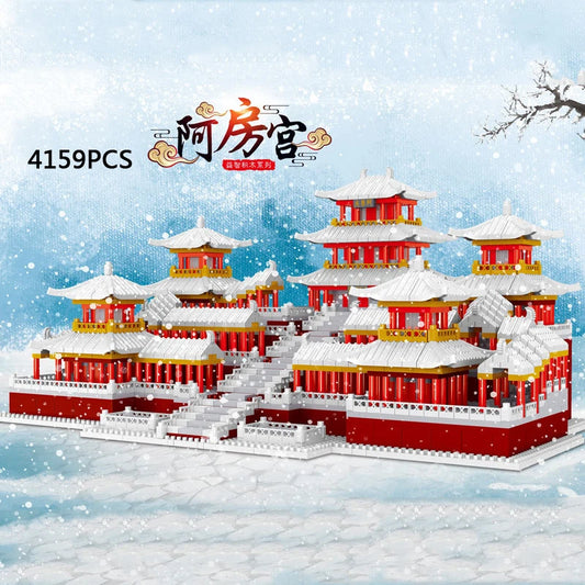 Chinese Historical Civilization Architecture Micro Diamond Block Snow Epang Palace Model Building Brick Toy Nanobrick Collection
