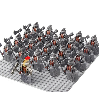 21Pcs The dwarf of the demon world Dann Iron Foot Knight vs Uruk Hai Army Solide Figrues With Shield Sword Spear Kid Blocks Toys