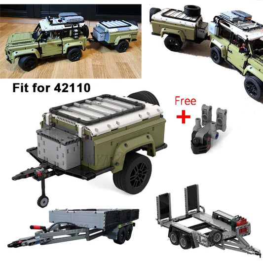 Customed Technical MOC Trailer Truck Container Offroad Trailer for Defender 42110 Building Blocks Model DIY Bricks Toy Gift