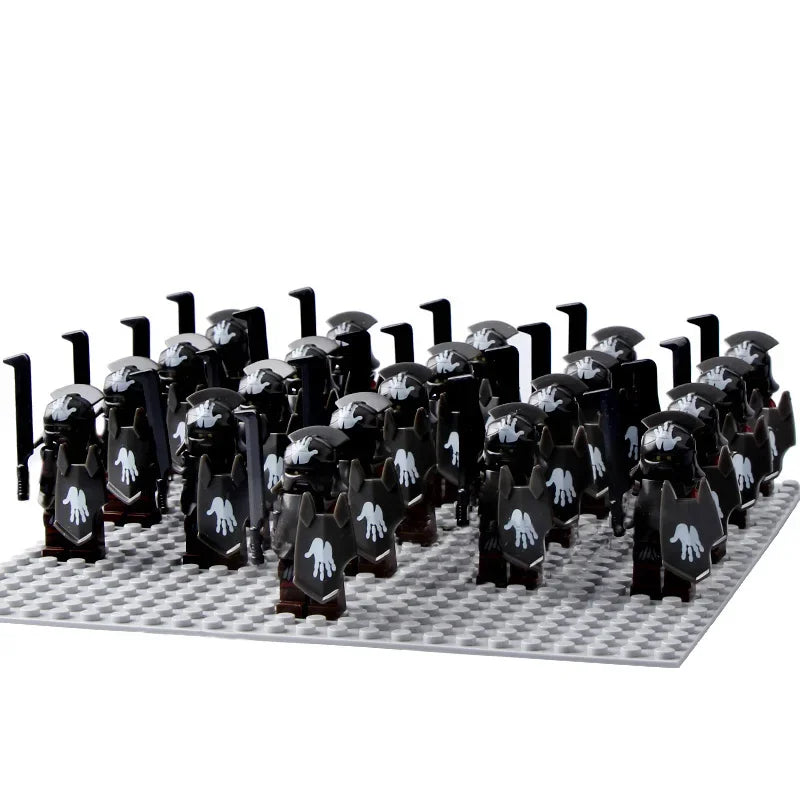 21Pcs The dwarf of the demon world Dann Iron Foot Knight vs Uruk Hai Army Solide Figrues With Shield Sword Spear Kid Blocks Toys