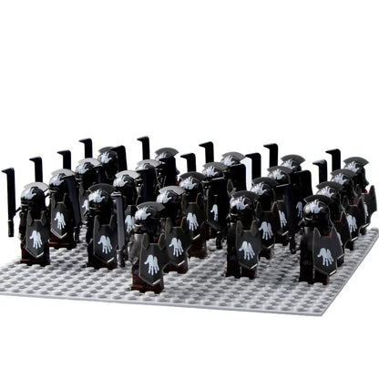 21Pcs The dwarf of the demon world Dann Iron Foot Knight vs Uruk Hai Army Solide Figrues With Shield Sword Spear Kid Blocks Toys