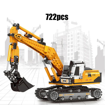 Miejski techniczny MOC Kołowy samochód ciężarowy z dźwigiem górniczym, klocki budowlane DIY, inżynieria koparki, klocki zabawkowe dla dzieci