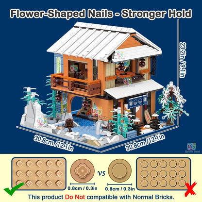 City Street View Modular Japanese Traditional Single-family Villa Retro Flower House MOC Architecture Building Block Toy for Kid