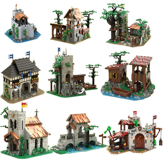 Spot MOC-134494 128617 137009 139581 itp. Średniowieczne domy budowlane Małe elementy konstrukcyjne klocki edukacyjne model zabawki