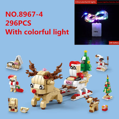 6 In 1 Upgraded Christmas Series Building Blocks Set With Light Creative Winter Village House DIY Bricks Toys For Kids Xmas Gift