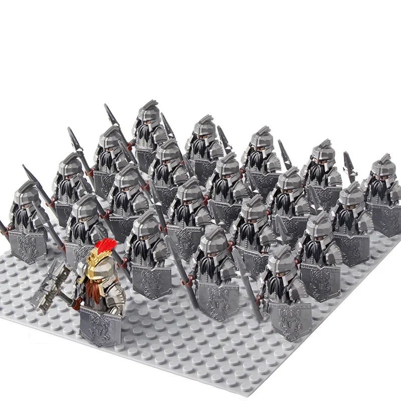 21Pcs The dwarf of the demon world Dann Iron Foot Knight vs Uruk Hai Army Solide Figrues With Shield Sword Spear Kid Blocks Toys