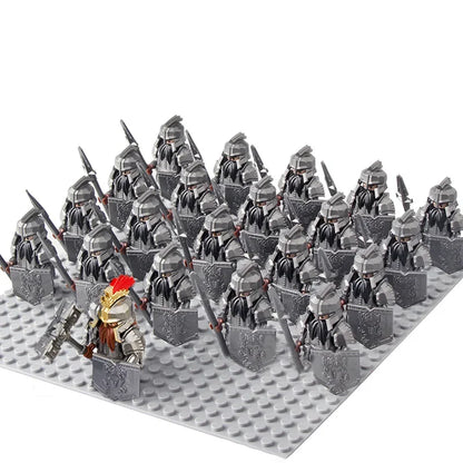 21Pcs The dwarf of the demon world Dann Iron Foot Knight vs Uruk Hai Army Solide Figrues With Shield Sword Spear Kid Blocks Toys