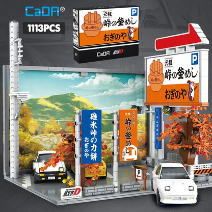 Cada Anime Initial D Tofu Shop House Model Building Blocks City Japanese Racing Car Parking Lot Bricks Toys Kid Gifts With LED - CADA BRICKS®