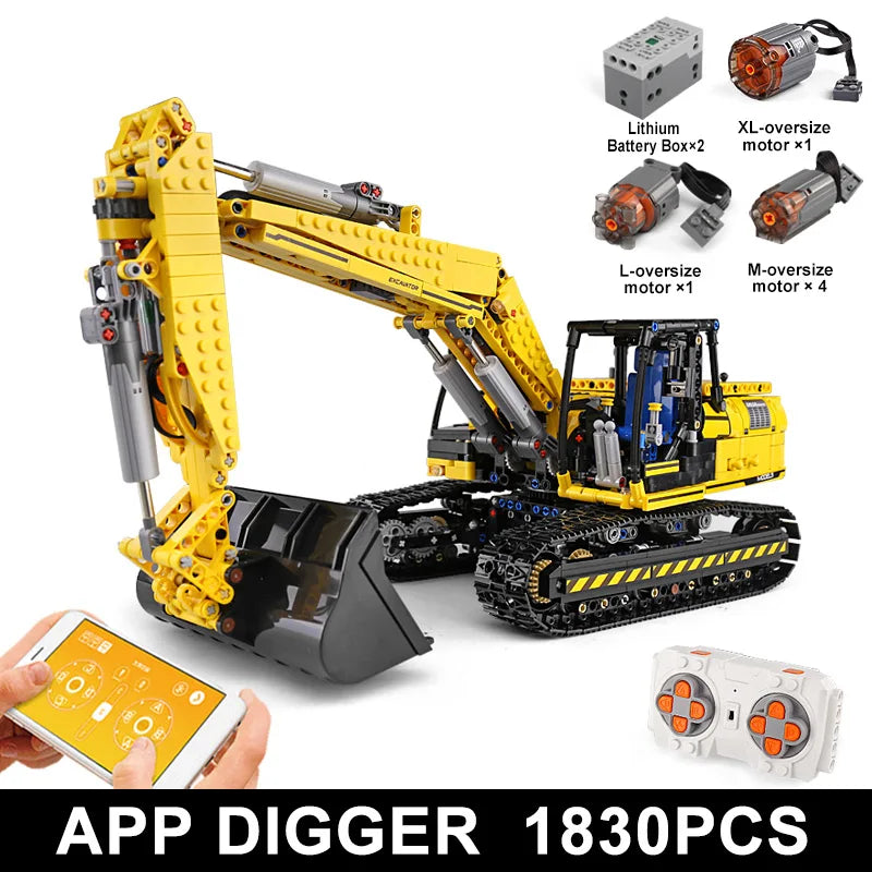 MOULD KING 13112 Technical Car Toys The MOC-2513 APP&RC Motorized Excavator Model Building Blocks Bricks Kids Christmas Gift