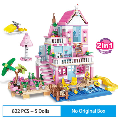 Friends City House Summer Holiday Seaside Villa Apartment MOC Building Blocks Sets Figures DIY Toys for Kid Girls Christmas Gift