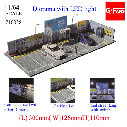 GFans NEW Model 1:64 Scale Diorama Car Garage Model With LED Lights Parking Lots City DIY Model Sets Collection Display Gifts