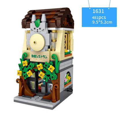 Creative Mini Block City Street View Makeup Shop Bakery Japanese Restaurant Department Store Building Bricks Toys For Gifts