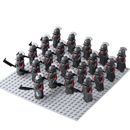 21Pcs The dwarf of the demon world Dann Iron Foot Knight vs Uruk Hai Army Solide Figrues With Shield Sword Spear Kid Blocks Toys