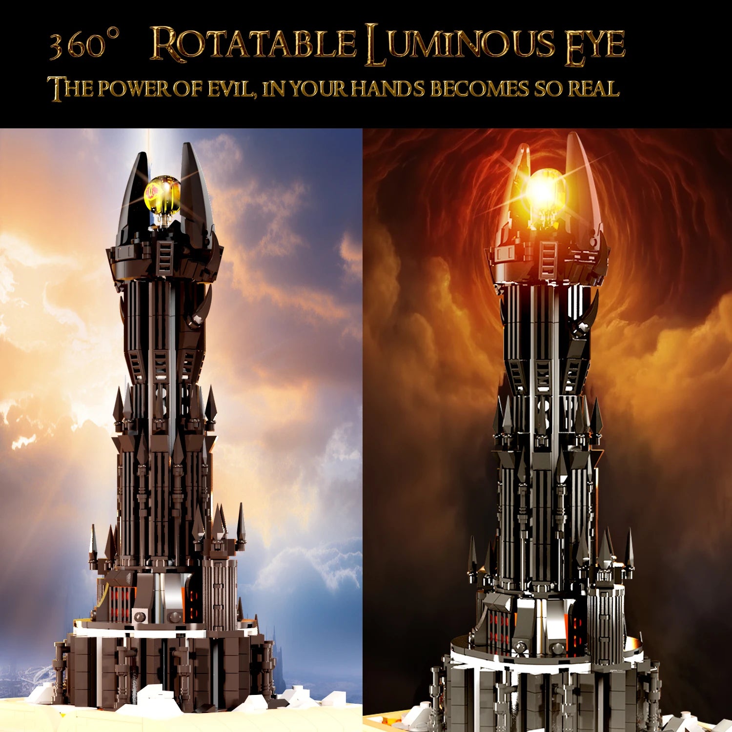 966PCS Black Tower Magic Book Building Blocks Dark Magic Castle Model Assembly Bricks With Lights Kid Toys Christmas Gifts - CADA BRICKS®