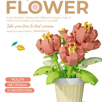 Building block flower simulation bouquet small particle assembly puzzle toy children's handmade DIY potted tabletop ornament