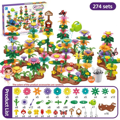 Building Blocks Flower Bouquet Girls Diy Garden Constructor Brick Playset Plant Growing Floral Assembly Educational Stacking Toy