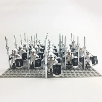 21Pcs The dwarf of the demon world Dann Iron Foot Knight vs Uruk Hai Army Solide Figrues With Shield Sword Spear Kid Blocks Toys