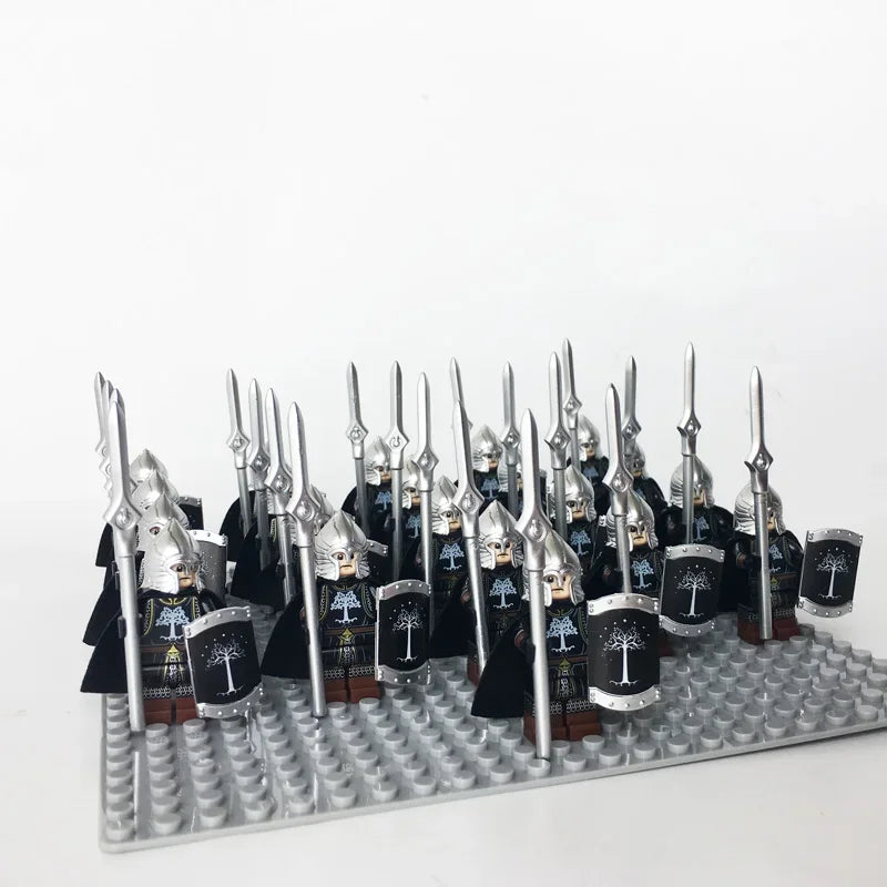 21Pcs The dwarf of the demon world Dann Iron Foot Knight vs Uruk Hai Army Solide Figrues With Shield Sword Spear Kid Blocks Toys