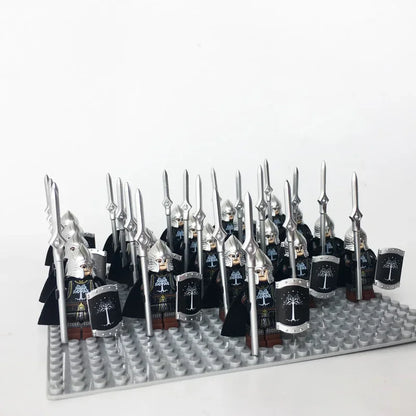 21Pcs The dwarf of the demon world Dann Iron Foot Knight vs Uruk Hai Army Solide Figrues With Shield Sword Spear Kid Blocks Toys
