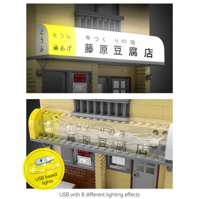 Cada Anime Initial D Tofu Shop House Model Building Blocks City Japanese Racing Car Parking Lot Bricks Toys Kid Gifts With LED - CADA BRICKS®