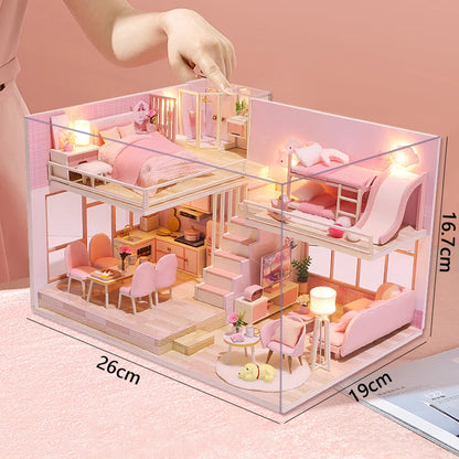 Doll House Kit 3D Wooden Mini DollHouse Assembly Building with Furniture Kit Toys Children's Birthday Gift 3D Puzzle Handmade