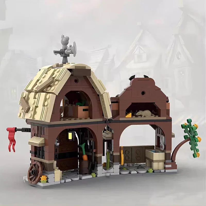 594pcs MOC Medieval Architecture Stable barn Building Block Model Set for Boys Room Decoration Creative Toy Gifts
