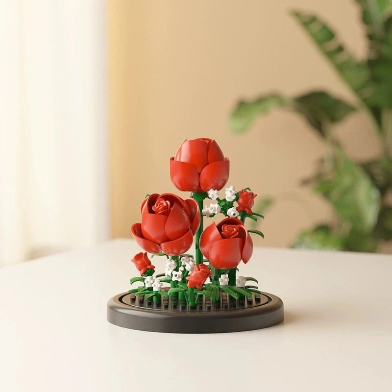 DIY MOC Flower Arrangement Dust Cover Tulip Rose Sunflower Plants Succulents Gardens Building Blocks Model Kids Sets Kits Toys - CADA BRICKS®