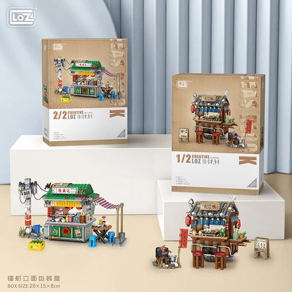 LOZ Mini Japanese Takoyaki Street View Building Blocks Chinese Style Food Stall Hong Kong Food Store House Brick For Kids Gifts