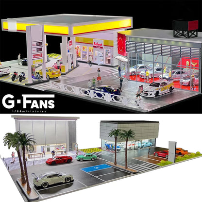 GFans NEW Model 1:64 Scale Diorama Car Garage Model With LED Lights Parking Lots City DIY Model Sets Collection Display Gifts