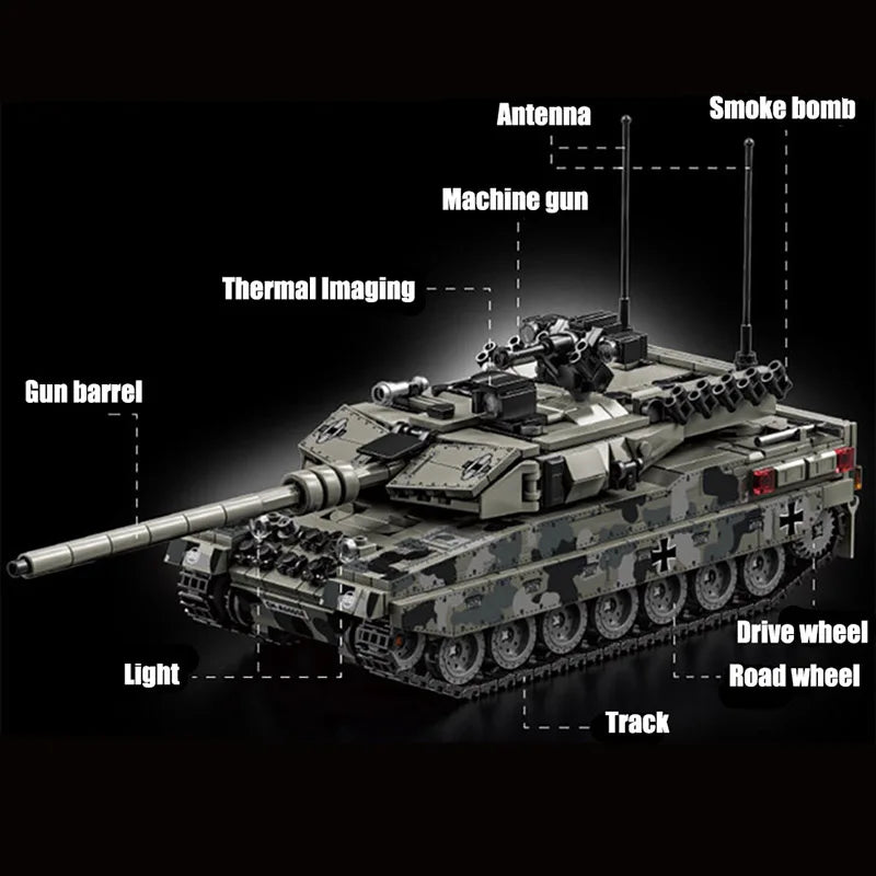 Military WW2 MOC Leopard 2A7 Army Main Battle Tank Soldiers Building Blocks Bricks M1 T90M Tank Set For Children Boys Gifts - CADA BRICKS®