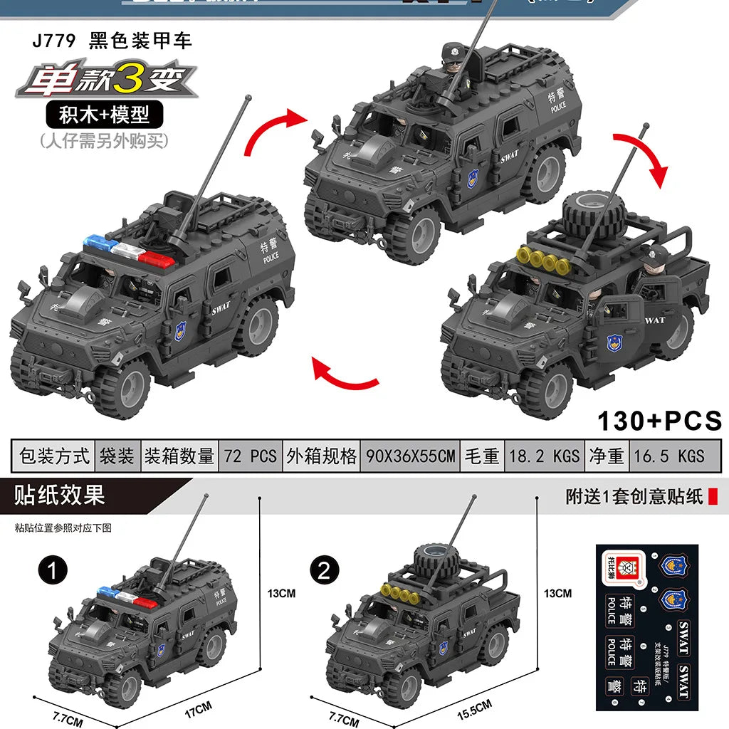 2024 Military Armoured Off-Road Vehicle Humvee Jeep H1 2 Modes Army Car Building Blocks Bricks WW2 Model Moc Toys Boys Kids Gift