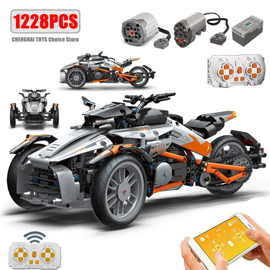1228 sztuk City Technical APP zdalnie sterowany lokomotywa motocykl klocki budowlane MOC motocykl klocki model zabawka dla chłopca prezent dla dzieci