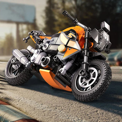 196 sztuk pomarańczowych klocków motocyklowych, małe klocki do budowania, puzzle do samodzielnego montażu dla dzieci