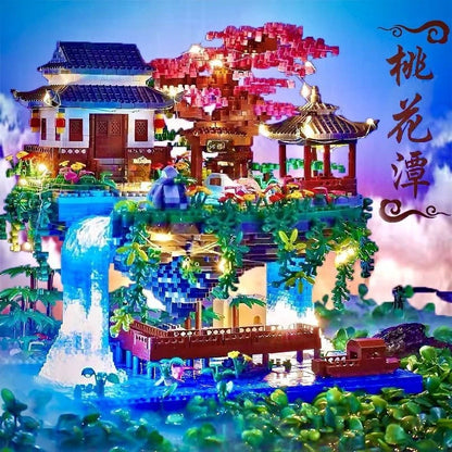 Flowers Tree House Mini Building Blocks Set for Adults Chinese Architecture Model Bonsai Toys with String Lights Home Decoration