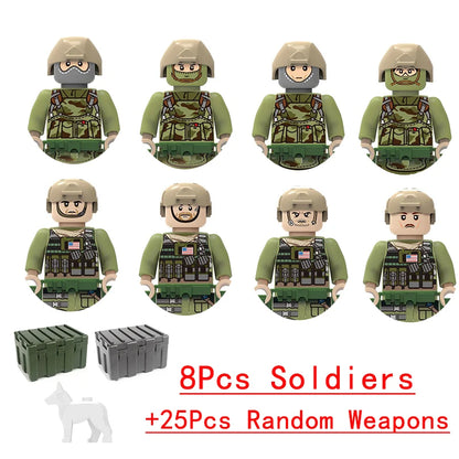 Military Weapons Guns Mortar Special Forces Police SWAT Gangster Jeeps Off-Road Armored Vehicle Model Soldier Building Block Toy