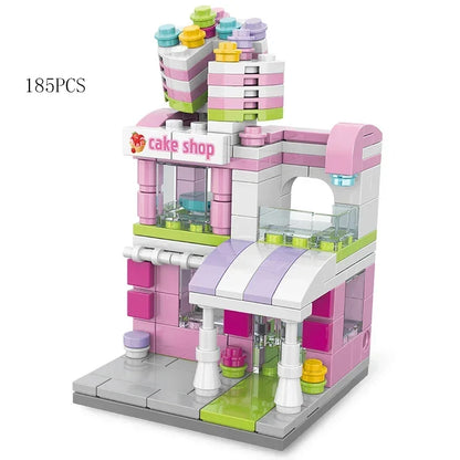 Zestawy 2025 Mini Shop Market Street View Model Building Blocks Hamburger Restaurant Retail Store Kreatywna architektura Przyjaciel