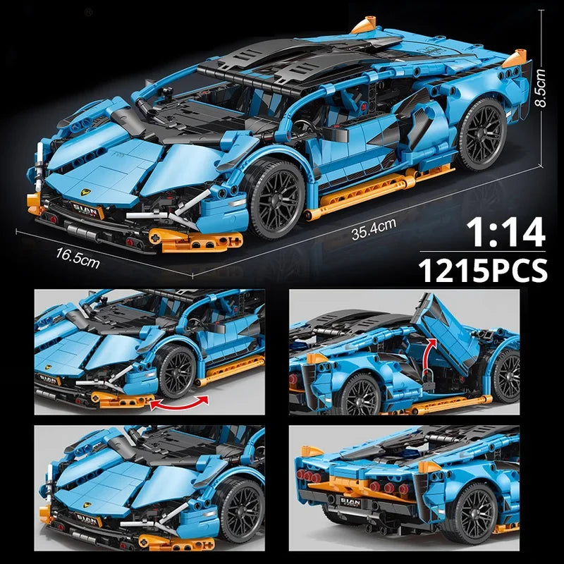 Techniczne superszybkie zielone Lamborghini, modele samochodów sportowych, klocki konstrukcyjne, słynne pojazdy, zabawki dla dzieci na prezent dla dorosłych