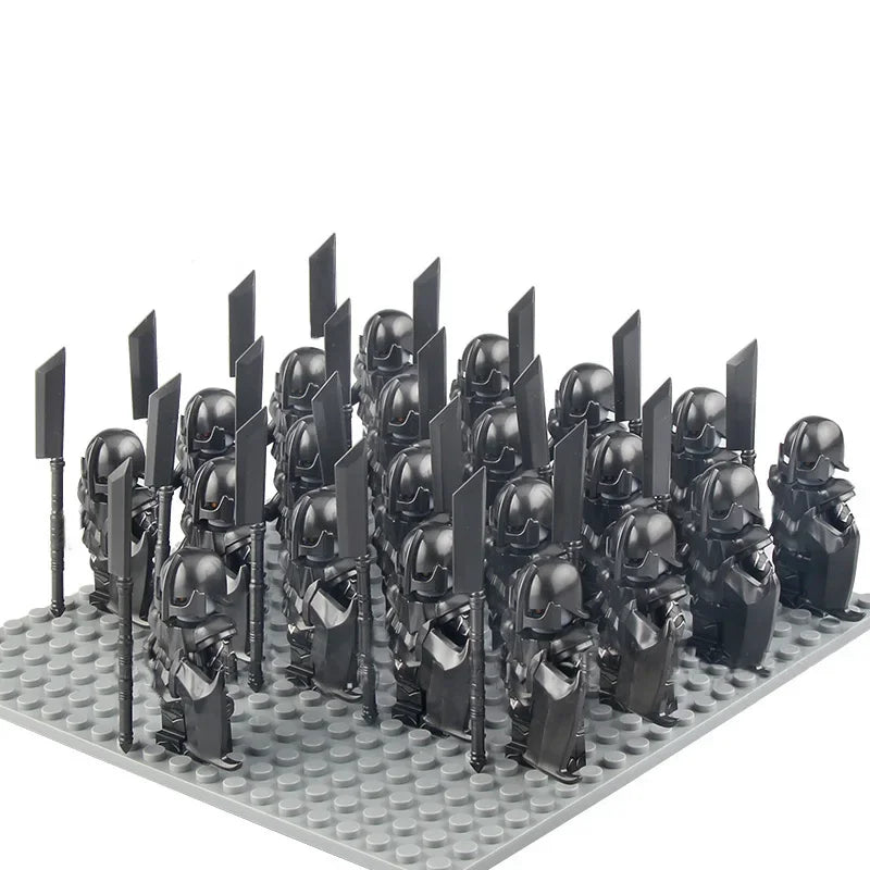 21Pcs The dwarf of the demon world Dann Iron Foot Knight vs Uruk Hai Army Solide Figrues With Shield Sword Spear Kid Blocks Toys