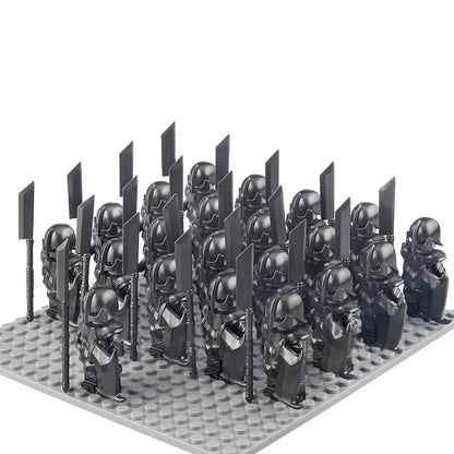 21Pcs The dwarf of the demon world Dann Iron Foot Knight vs Uruk Hai Army Solide Figrues With Shield Sword Spear Kid Blocks Toys