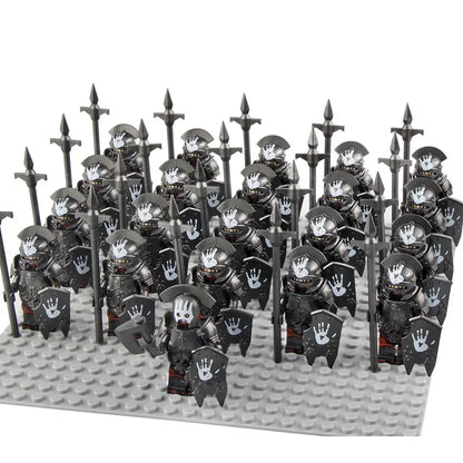 21Pcs The dwarf of the demon world Dann Iron Foot Knight vs Uruk Hai Army Solide Figrues With Shield Sword Spear Kid Blocks Toys
