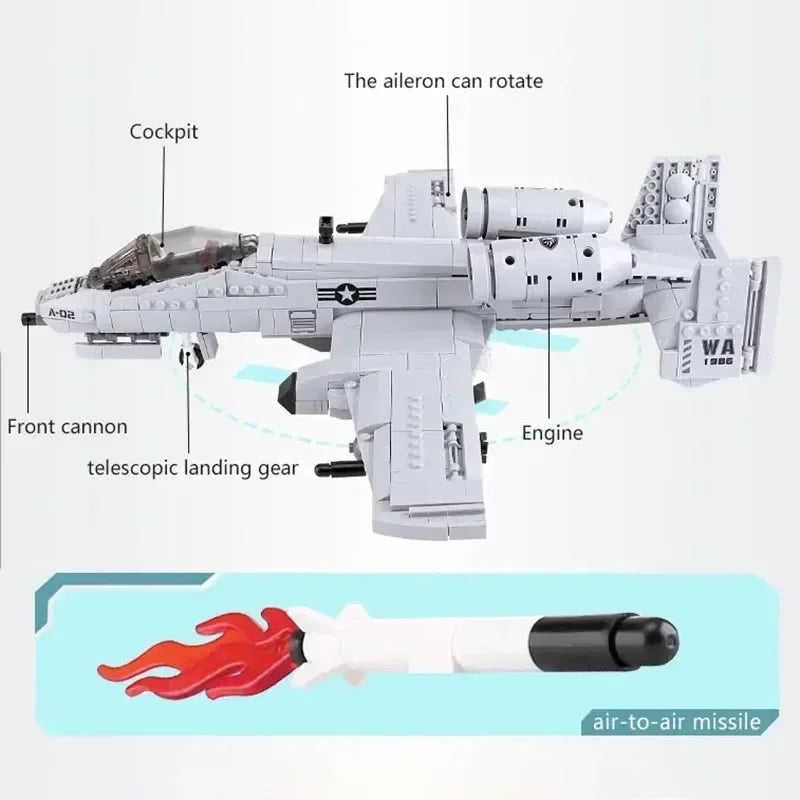 High Quality Military The A10 F35 Fighter Building Blocks DIY WW2 Plane Brick Toys Gifts For Children
