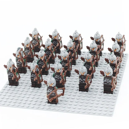 21Pcs The dwarf of the demon world Dann Iron Foot Knight vs Uruk Hai Army Solide Figrues With Shield Sword Spear Kid Blocks Toys