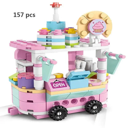 Zestawy 2025 Mini Shop Market Street View Model Building Blocks Hamburger Restaurant Retail Store Kreatywna architektura Przyjaciel