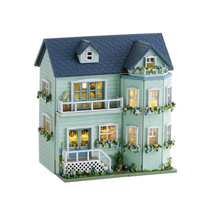 Diy Mini Wooden Dollhouse With Furniture Light Doll House Casa Assembly Model Pink Princess Villa Architecture Kit Toys Birthday
