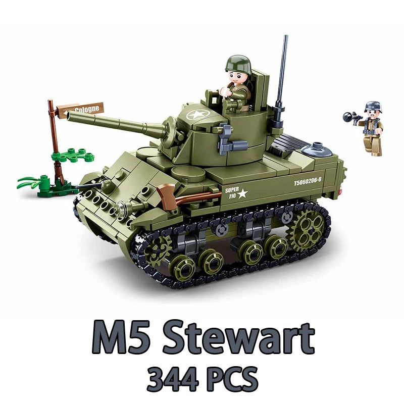 Military ww2 Cannon Assault Armored Vehicle Battle Tank Car Truck Army Weapon Building Blocks Sets Model King Kids Toys Gift
