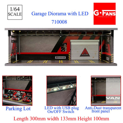 GFans NEW Model 1:64 Scale Diorama Car Garage Model With LED Lights Parking Lots City DIY Model Sets Collection Display Gifts