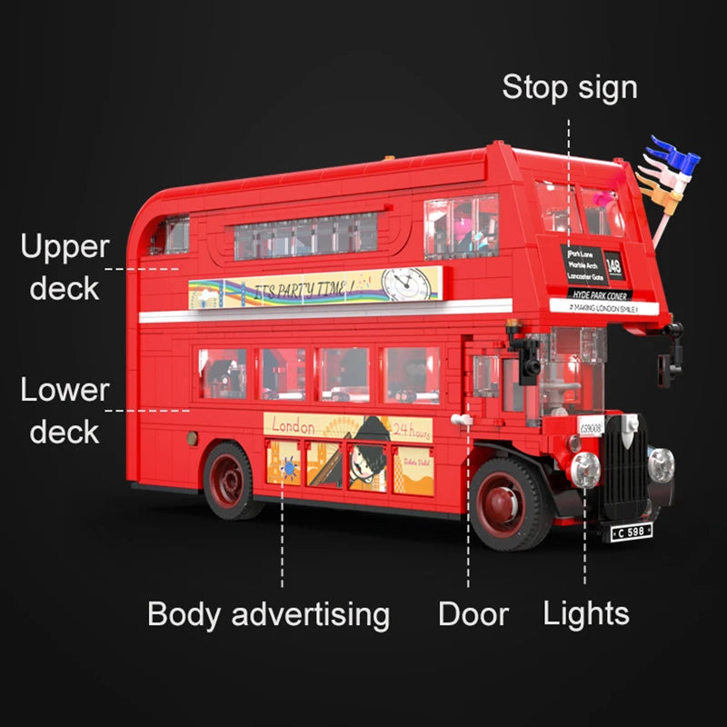 1770 Pcs Cada London Double Deck Bus Building Blocks Red Balloon Light Party City School Technical Car Bricks Toys for Kids Gift - CADA BRICKS®